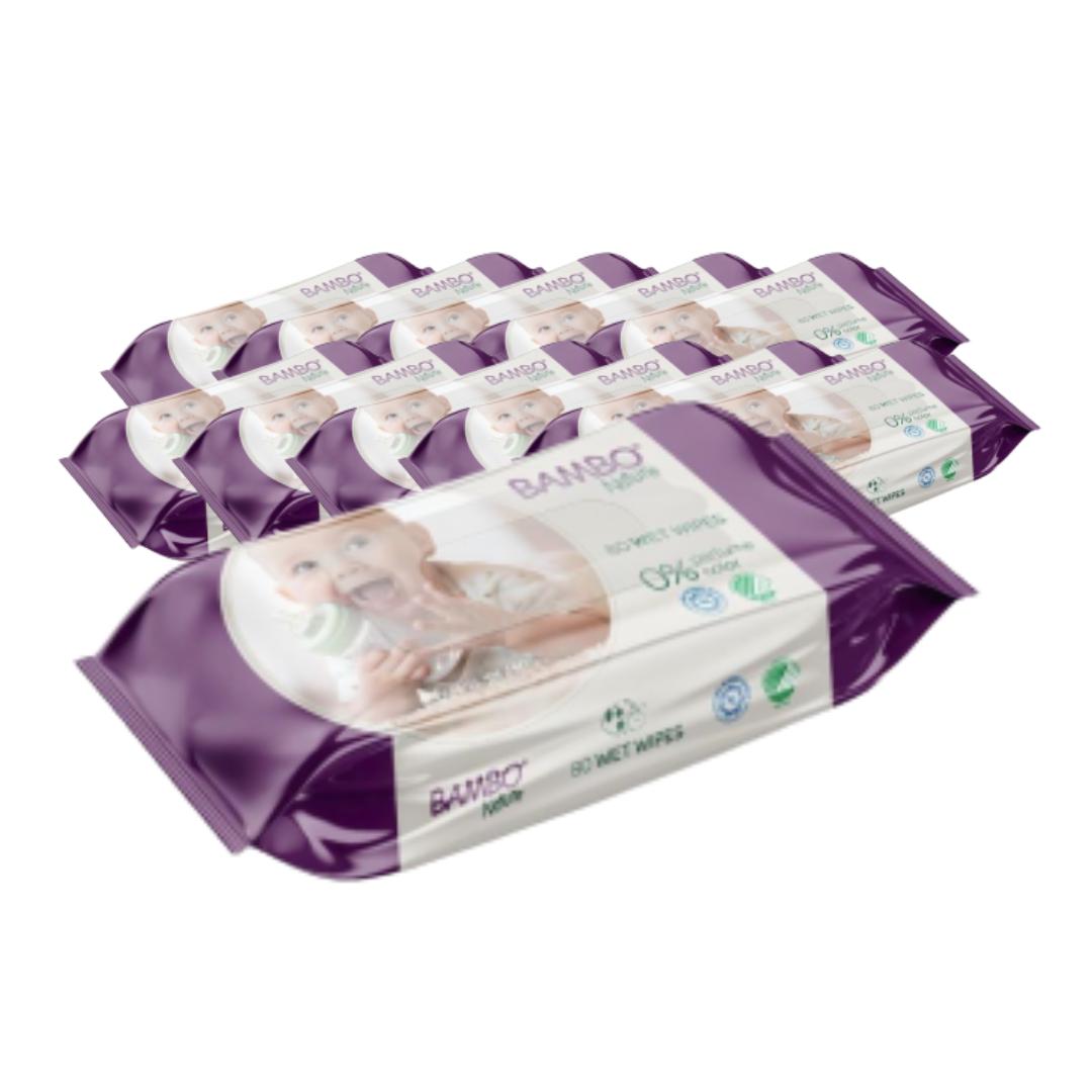 Pack 12 x Toallitas húmedas de bebé Bambo Nature 80 uds