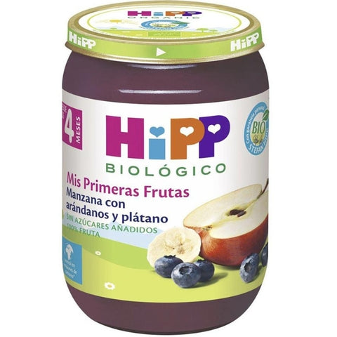 Pack x 3 Tarrito de manzana, fresa, plátano y frambuesa bio +4 meses HiPP 125g