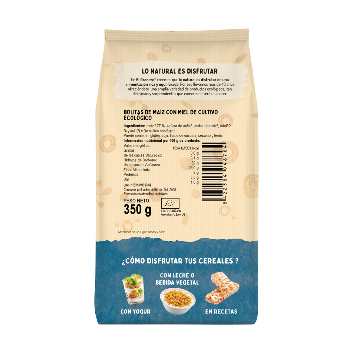 El Granero organic honey corn balls, 350 g