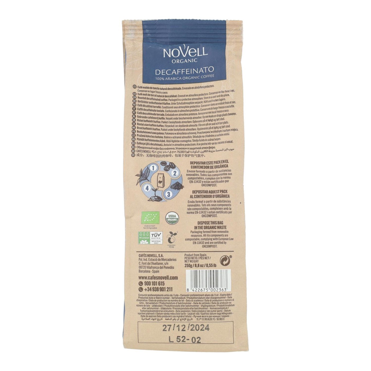 Pack 12x Café molido ECO descafeinado 250 g