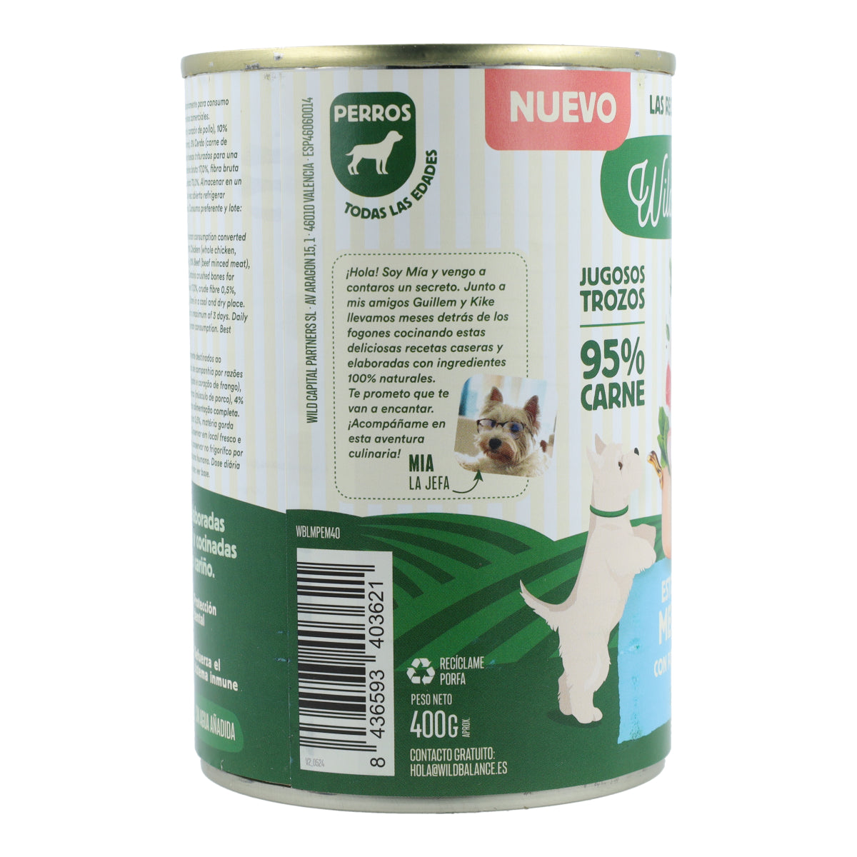 Lata completa Estofado de Mercado con Pavo y Ternera para Perros Wild Balance 400 g