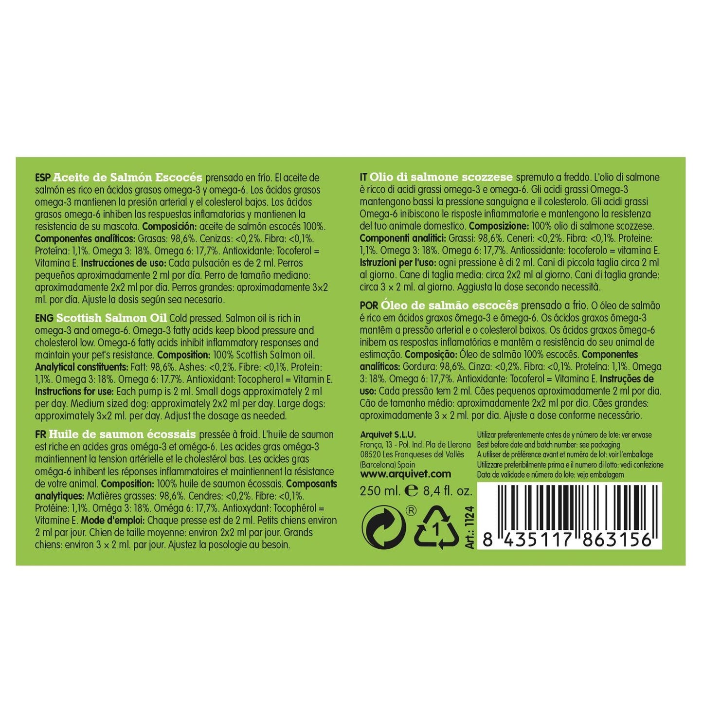 Aceite de salmón escocés Arquivet 250 ml