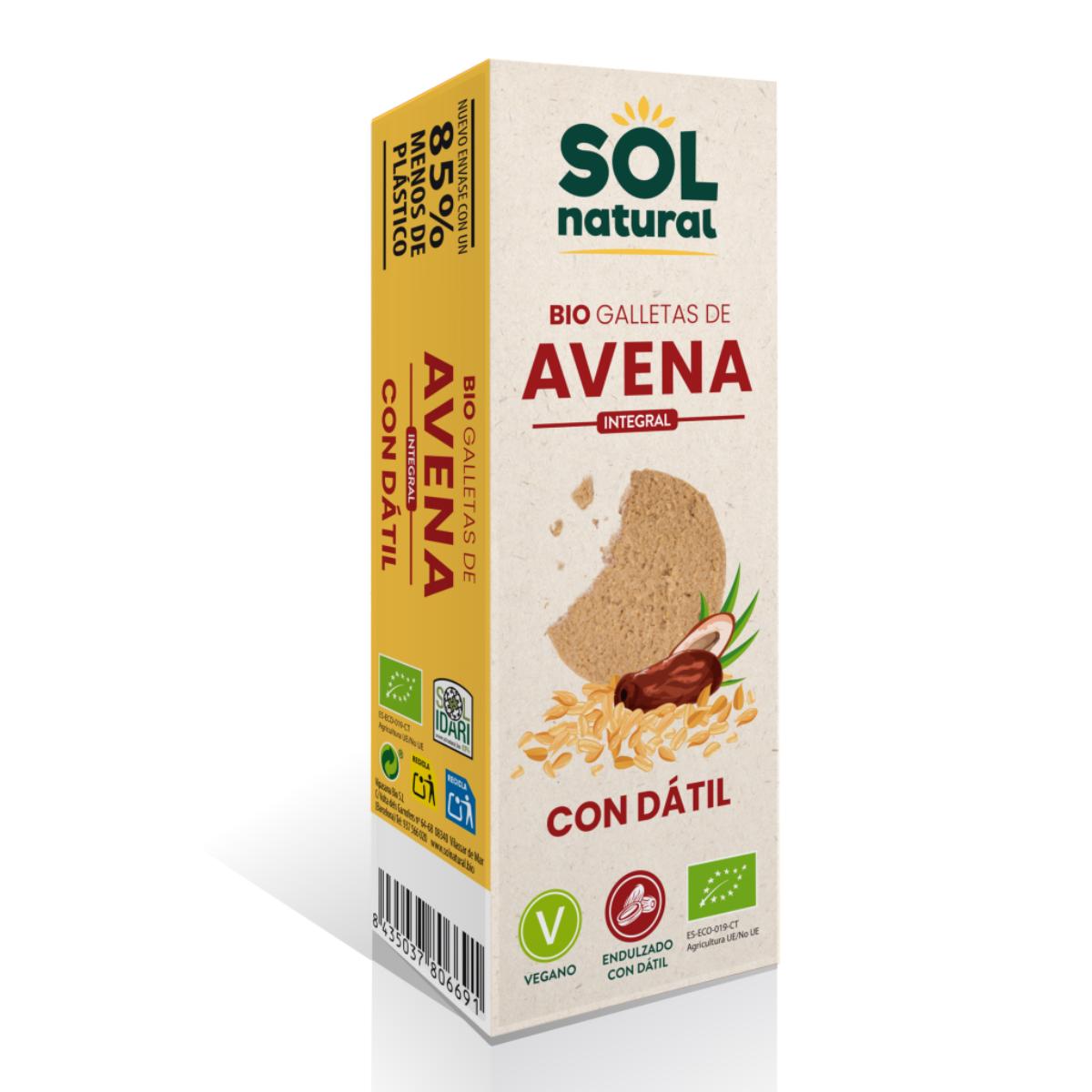 Pack 9x Galletas de avena integral endulzadas con dátil bio Sol Natural 170 g
