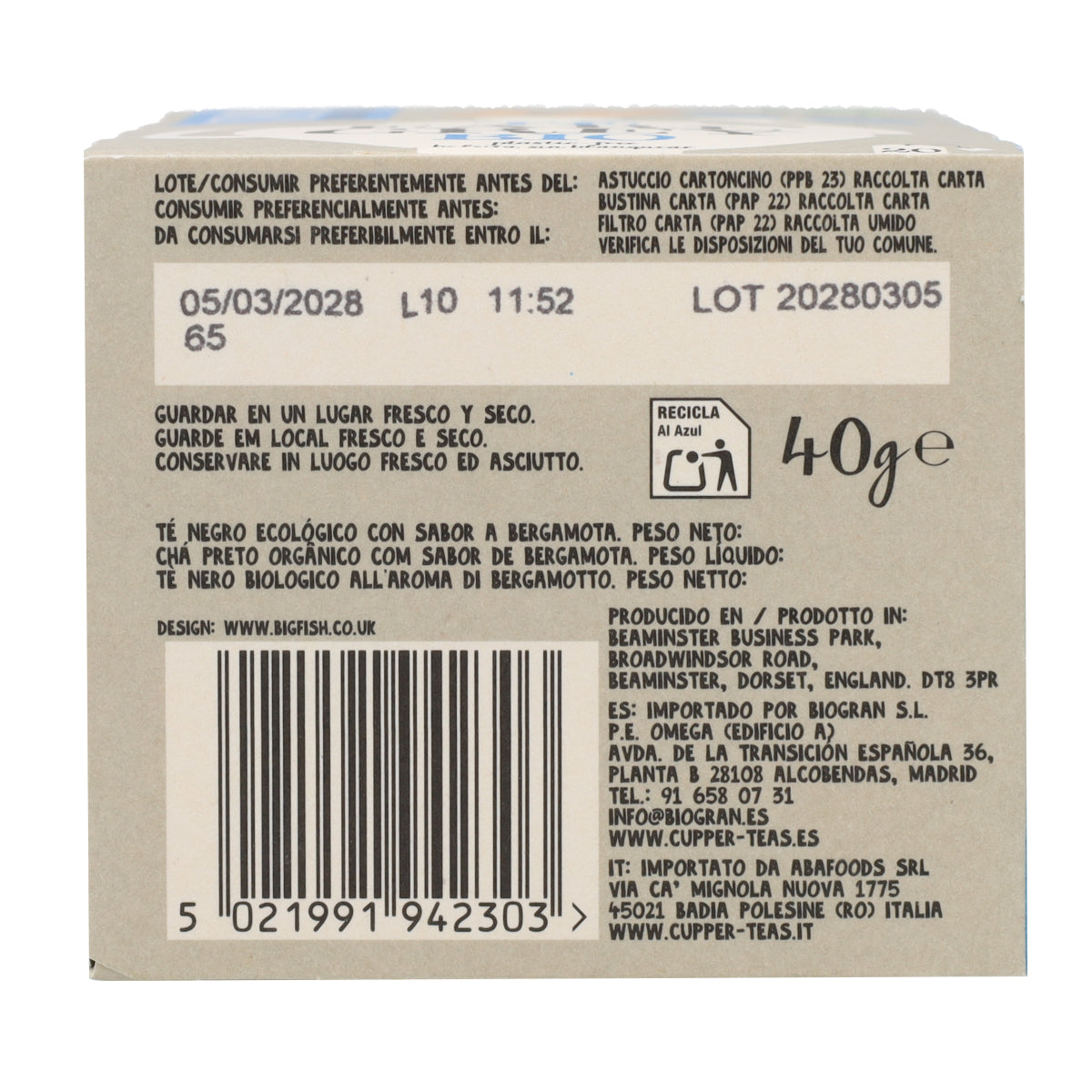Cupper Organic Earl Grey Black Tea 20 tea bags