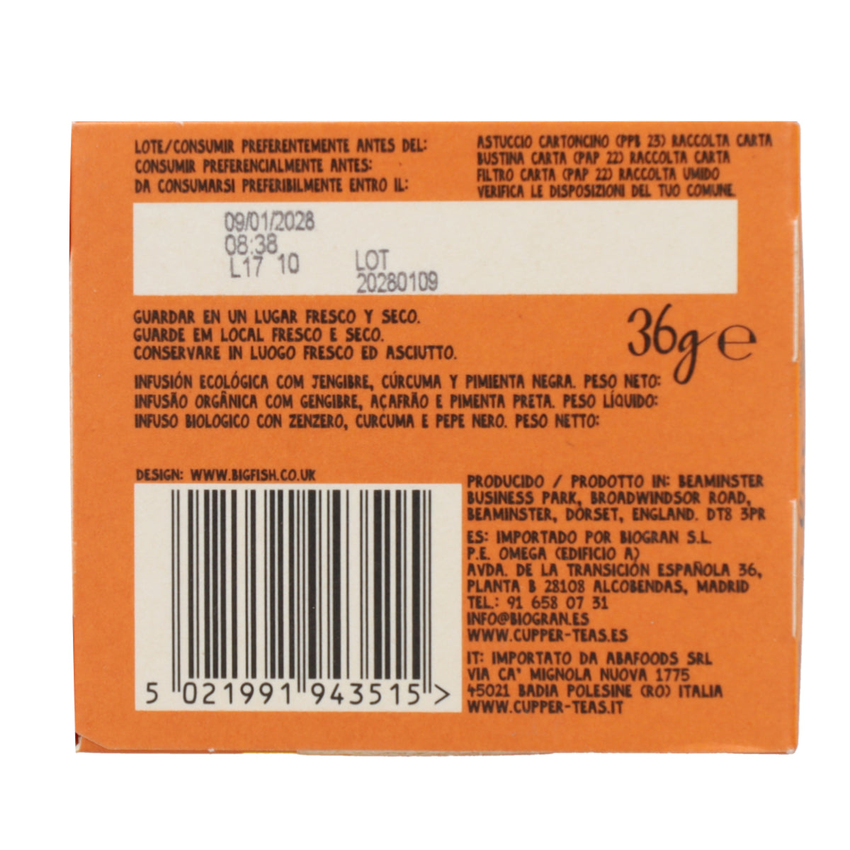 Cupper Organic Ginger and Turmeric Tea 20 bags