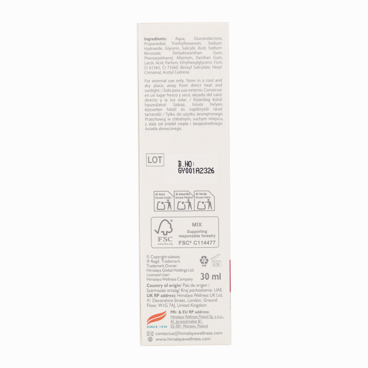 Sérum exfoliante tono luminoso Himalaya 30 ml