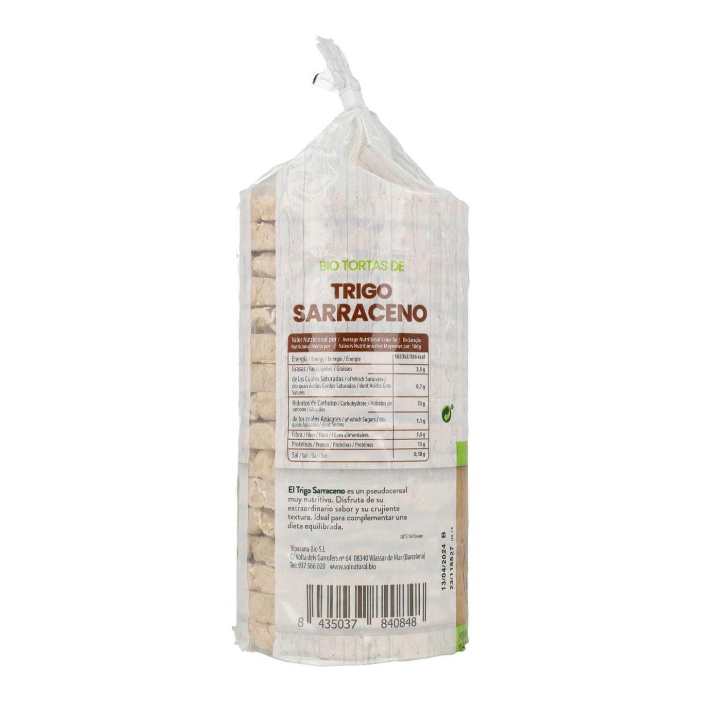 Pack 12x Tortitas de trigo sarraceno bio sin gluten Sol Natural 100 g