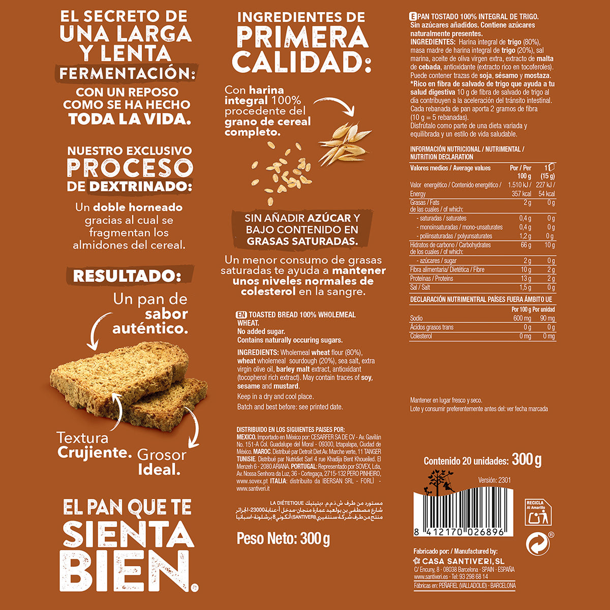 Pack of 2x Santiveri Traditional Dextrin Bread 300 g