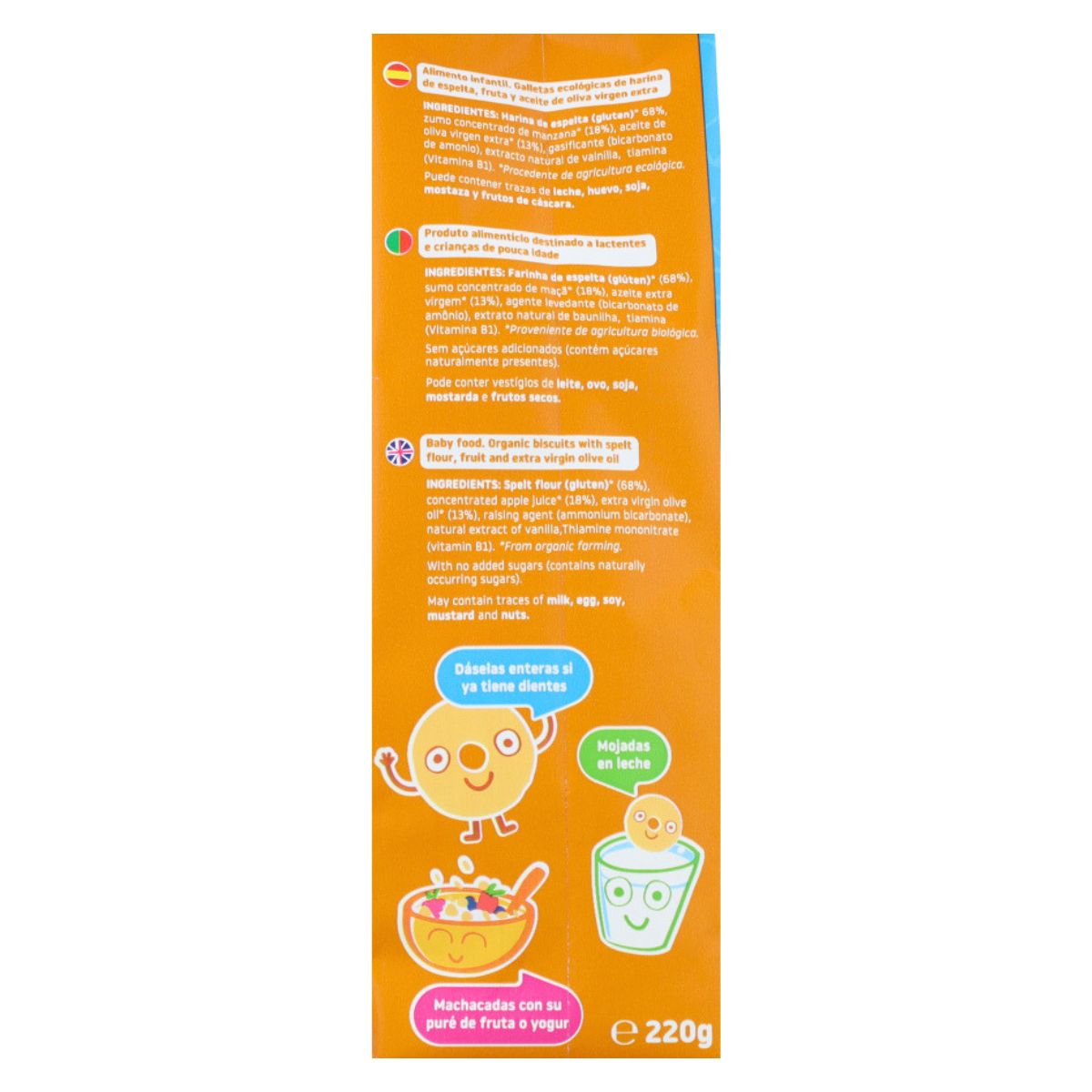 Pack 3 x Galleta espelta, avena y cacao 3x Galletas infantiles de espelta con manzana ECO 220 g Smileat