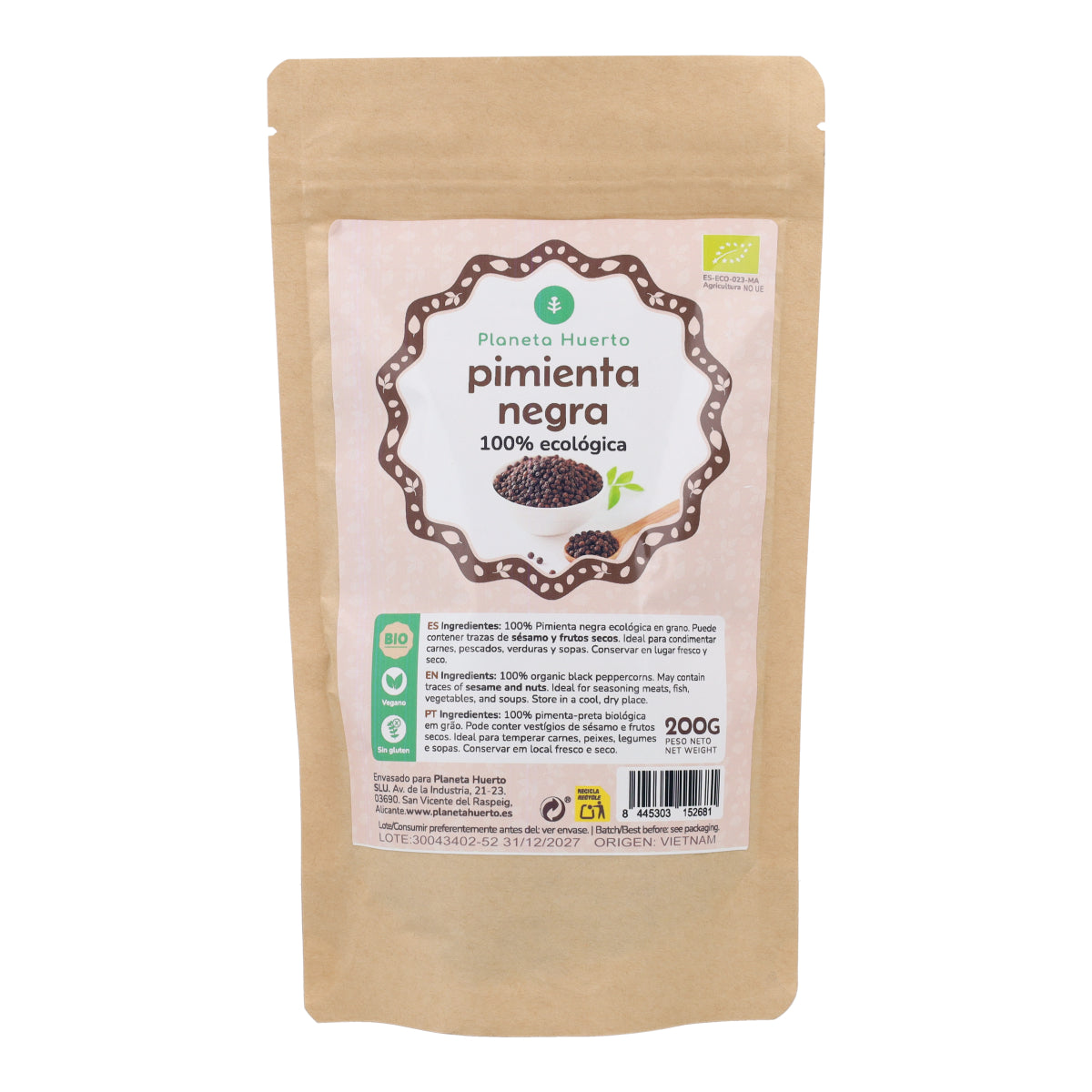 Pimienta negra en grano ECO Planeta Huerto 100 g