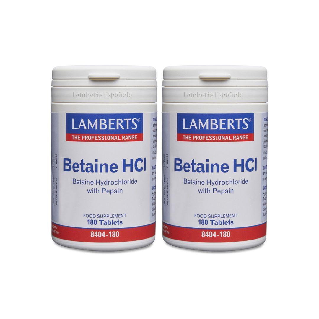 Pack 2 x Betaína HCl 324mg/Pepsina 5mg Lamberts, 180 tabletas