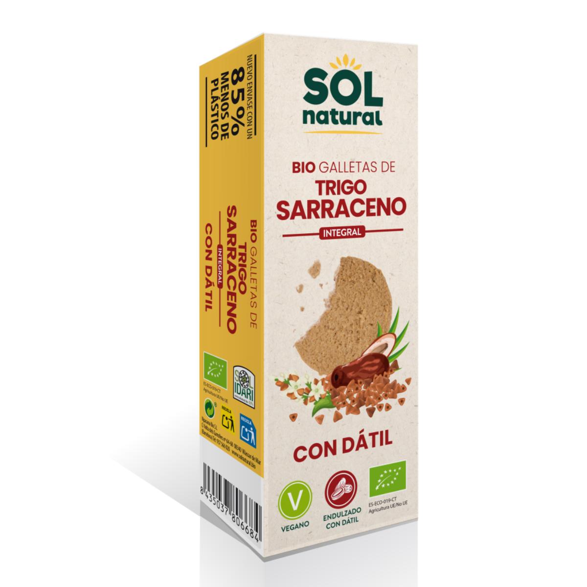 Pack 9x Galletas de trigo sarraceno integral endulzadas con dátil bio Sol Natural 170 g