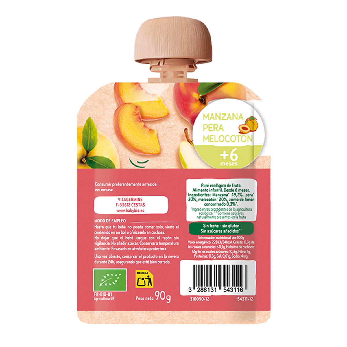 Pack Mix de Pouches frutas Bio (a partir de 6 meses), Babybio, 5 Uds