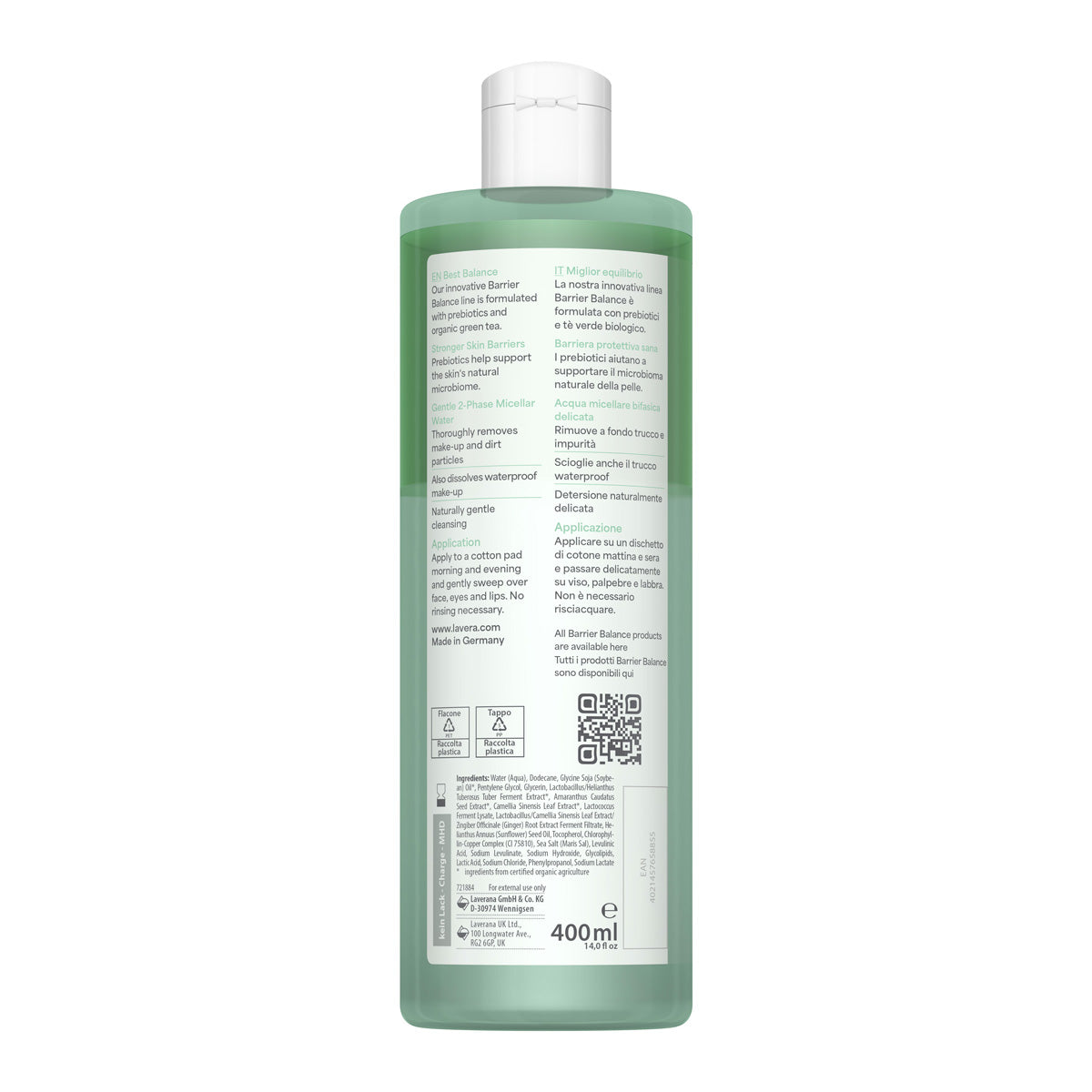 Agua micelar bifásica barrier balance Lavera 400 ml