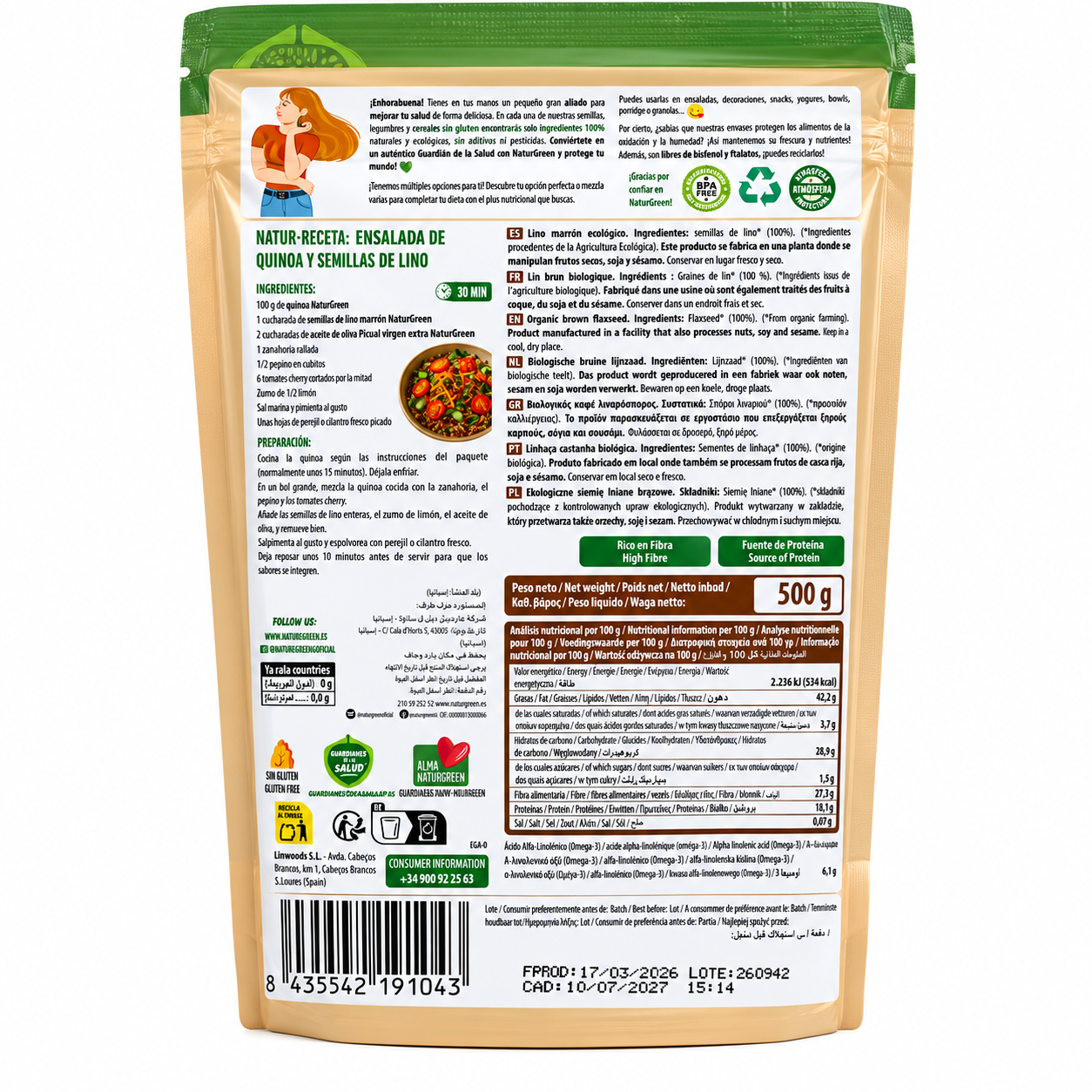 Naturgreen Organic Brown Flax Seeds 500 g