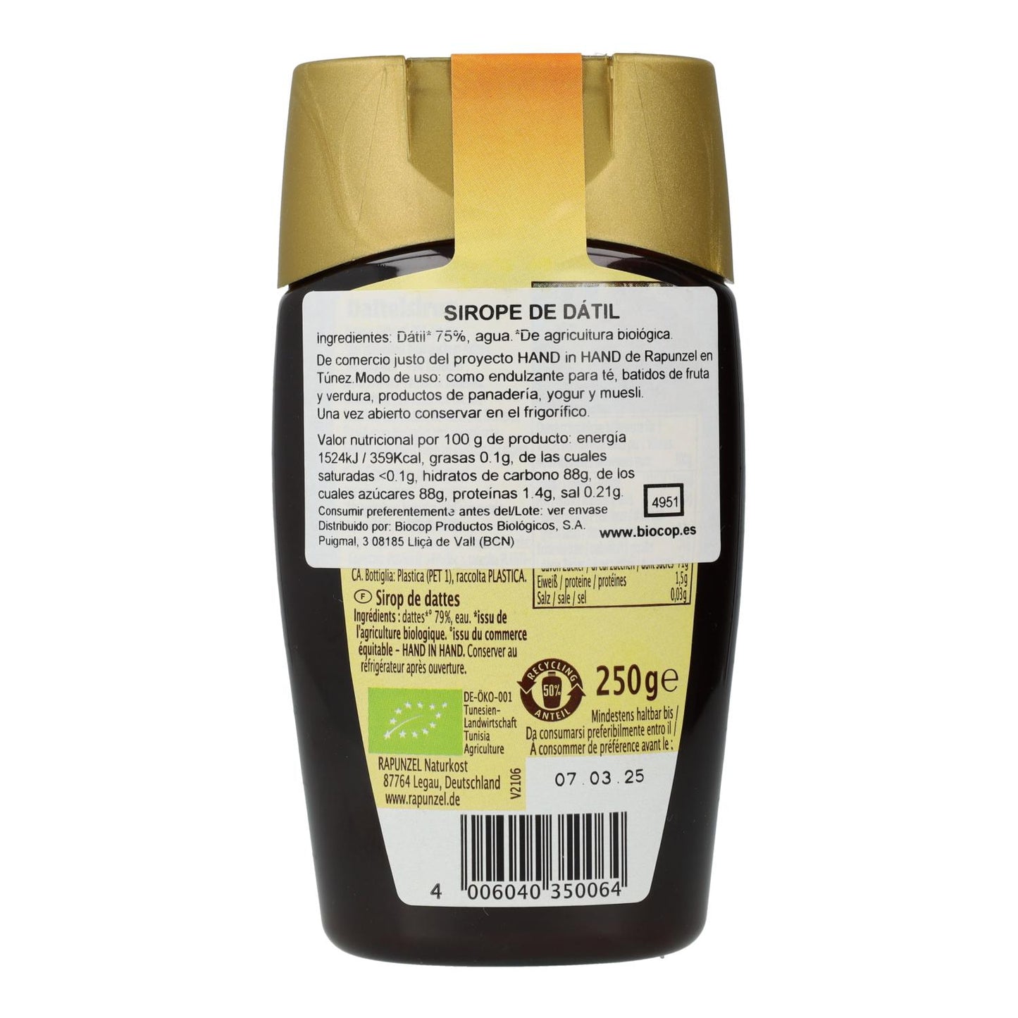 Sirope dátil Rapunzel, 250 g