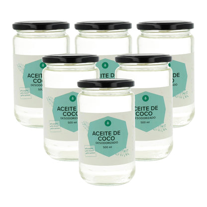Pack 6x Aceite de coco desodorizado ECO Planeta Huerto 500 ml