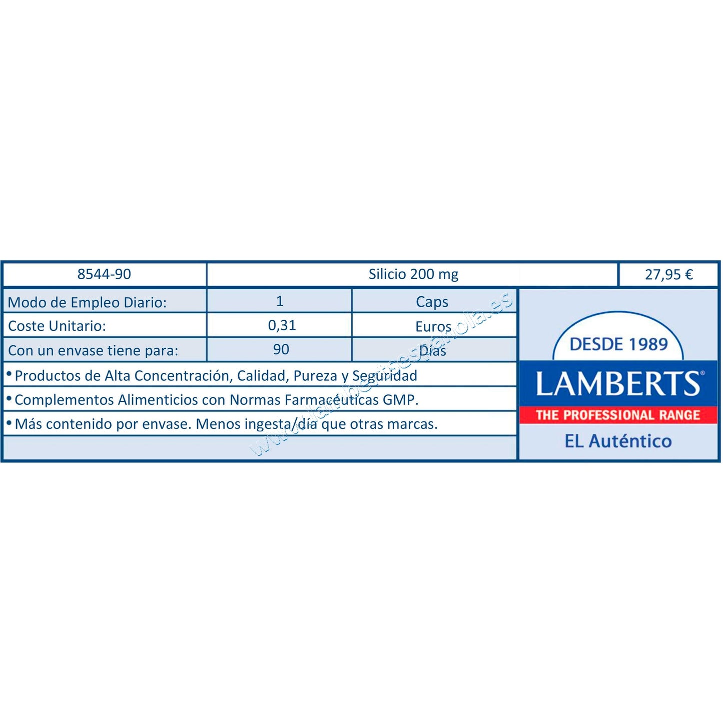 Silicio 90 cápsulas Lamberts 200mg
