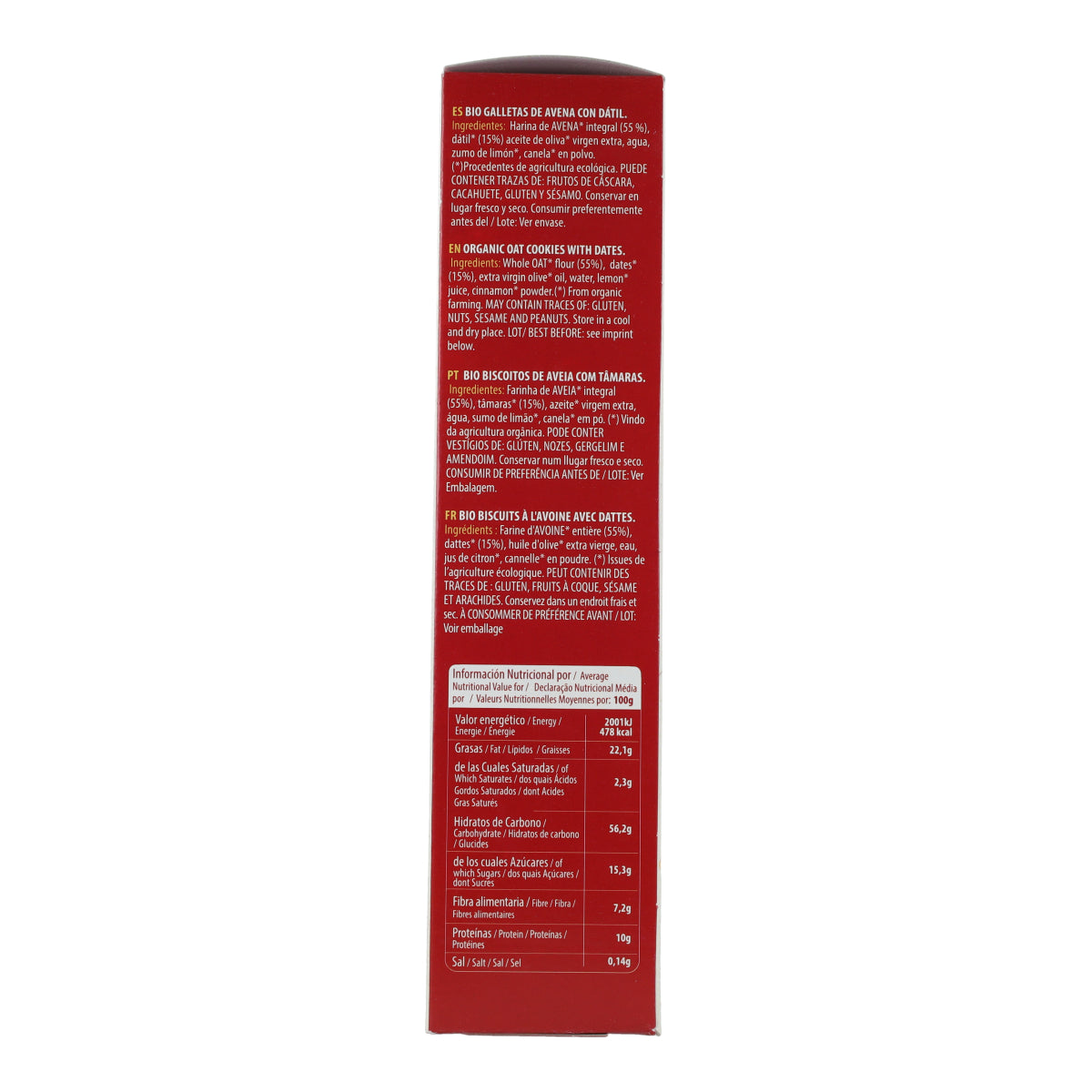 Wholemeal oat biscuits sweetened with organic dates Sol Natural 170 g