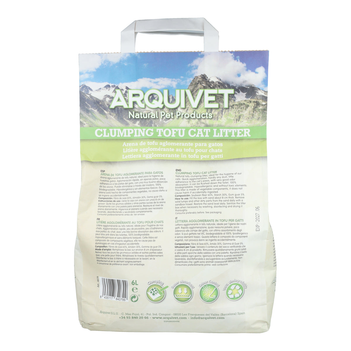 Arquivet Cat Litter Tofu 6 L Biodegradable soy clumping litter