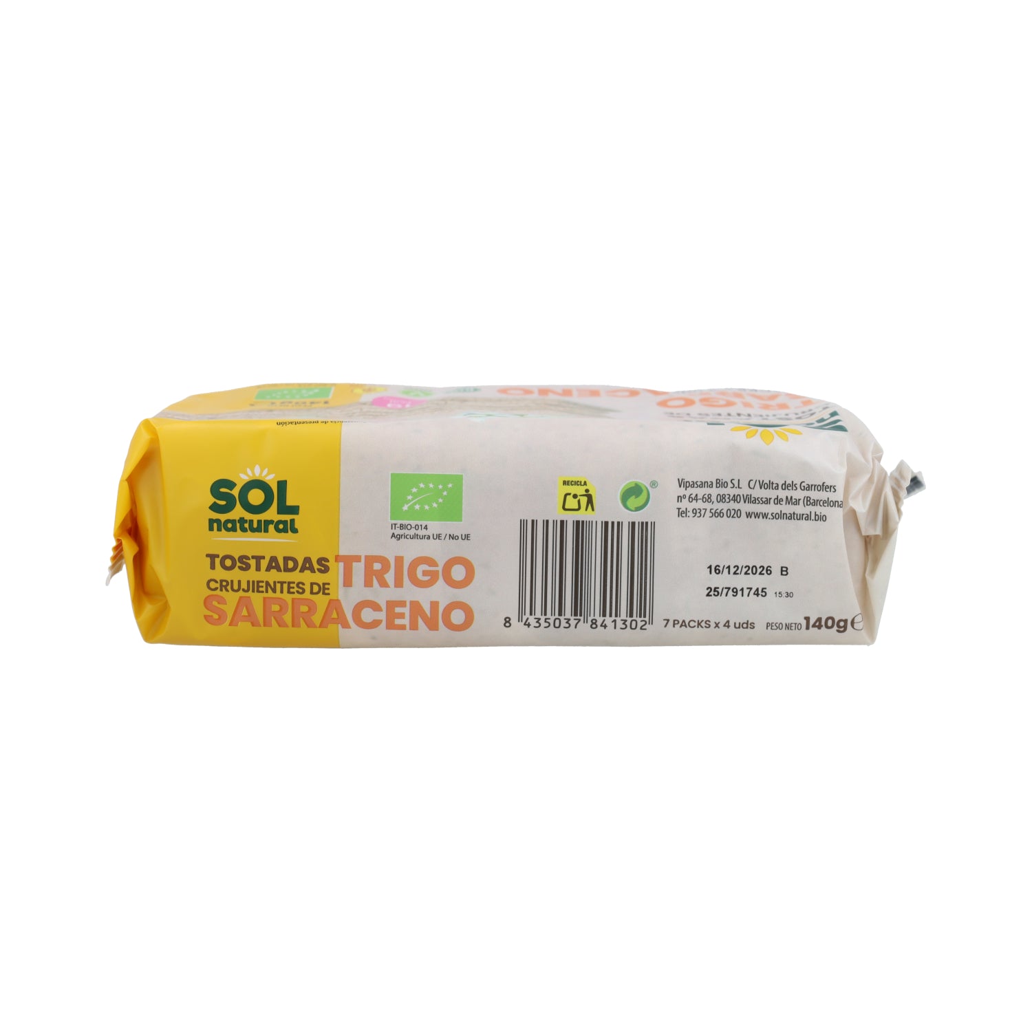Sol Natural gluten-free buckwheat toast 140 g organic