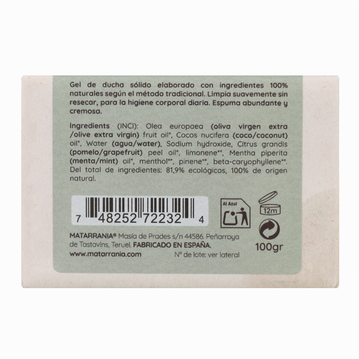 Buenos Días Matarrania organic solid shower gel 120 ml
