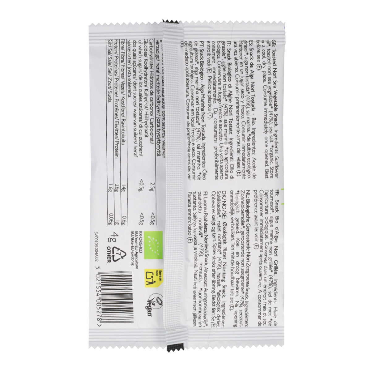 Clearspring Organic Toasted Nori Seaweed Snack 4 g