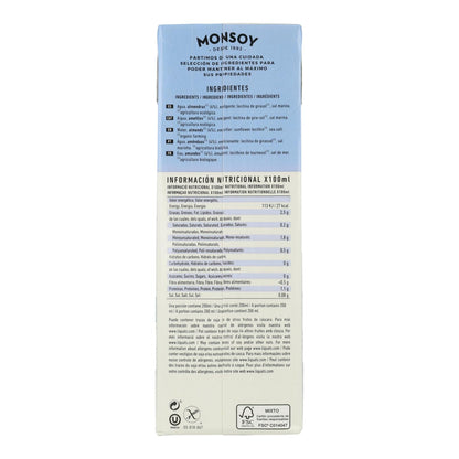 Pack 6 uds Bebida vegetal de almendra sin azúcares Monsoy 1 L