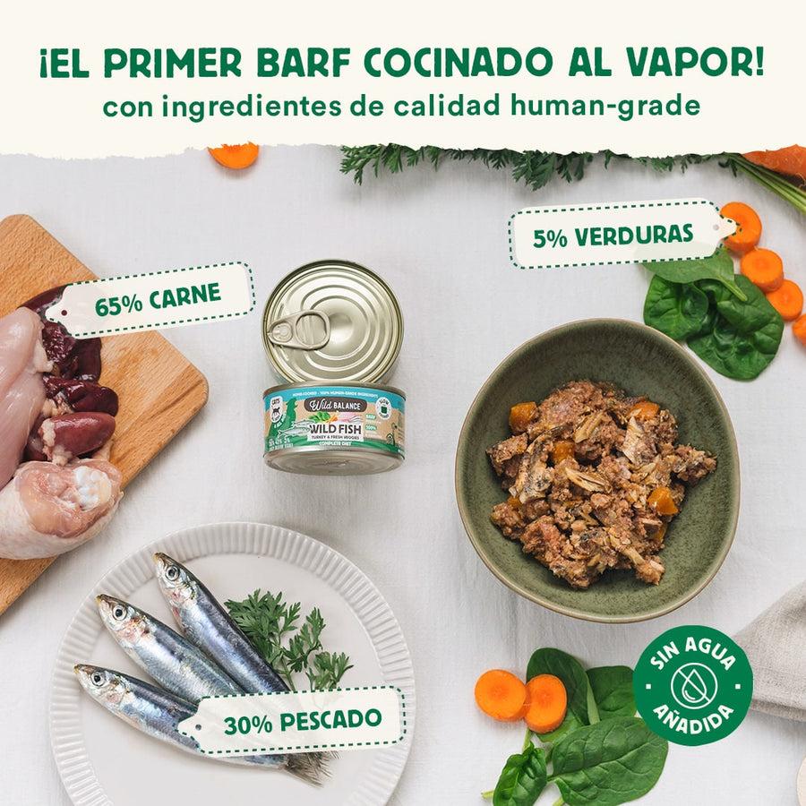 Lata de Pescado y Pavo BARF para gatos Wild Balance 120 g