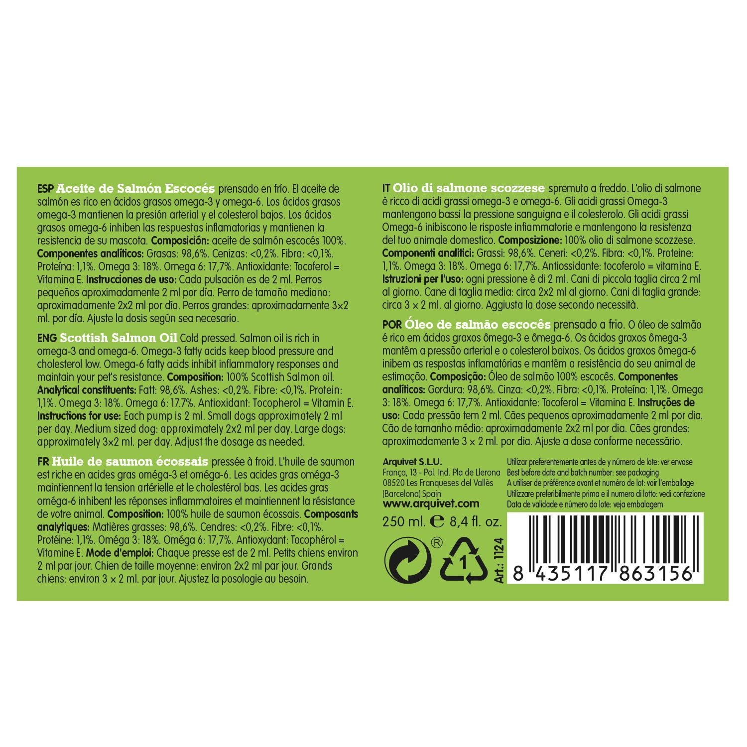 Aceite de salmón escocés Arquivet 500ml