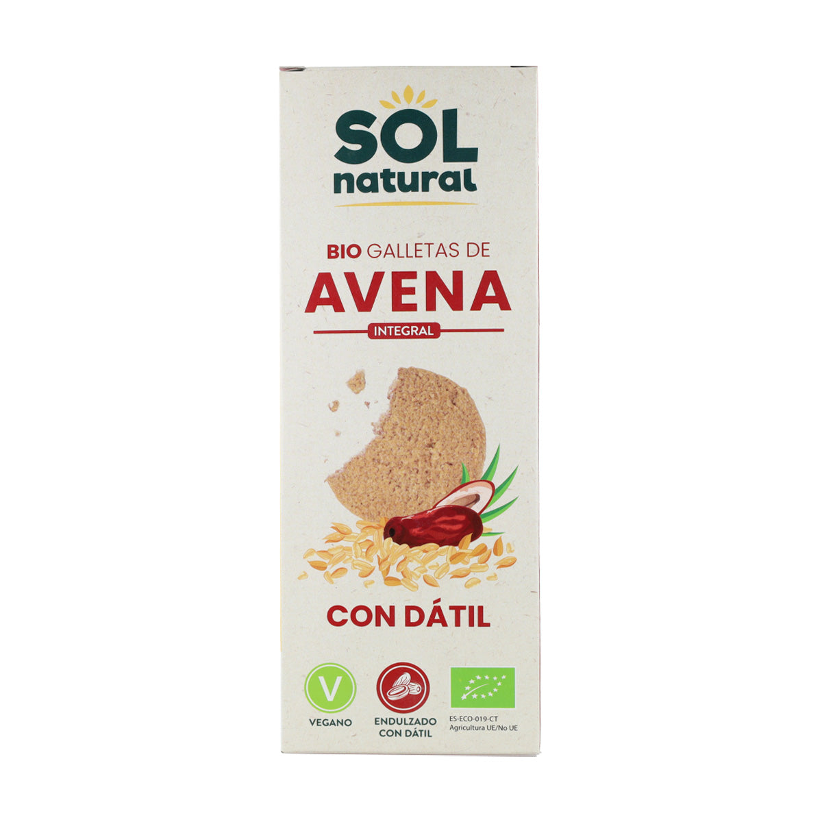 Wholemeal oat biscuits sweetened with organic dates Sol Natural 170 g