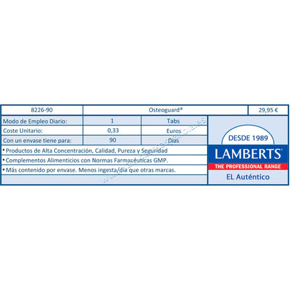 Osteoguard Calcio, Magnesio, Boro y Vitaminas D y K Lamberts 90 tabletas