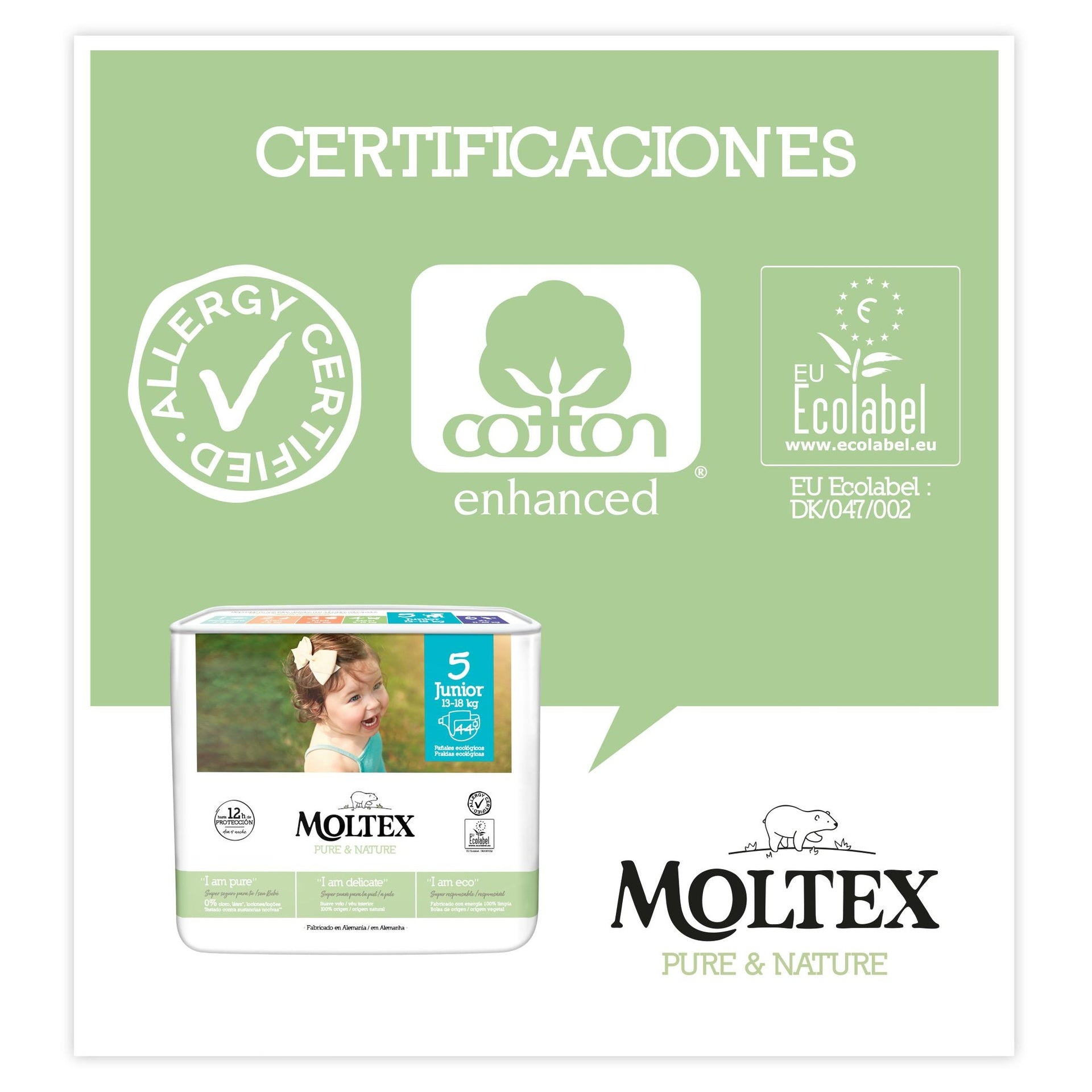 Pañales Moltex Pure & Nature T5 (13-18 kg), 44 Uds