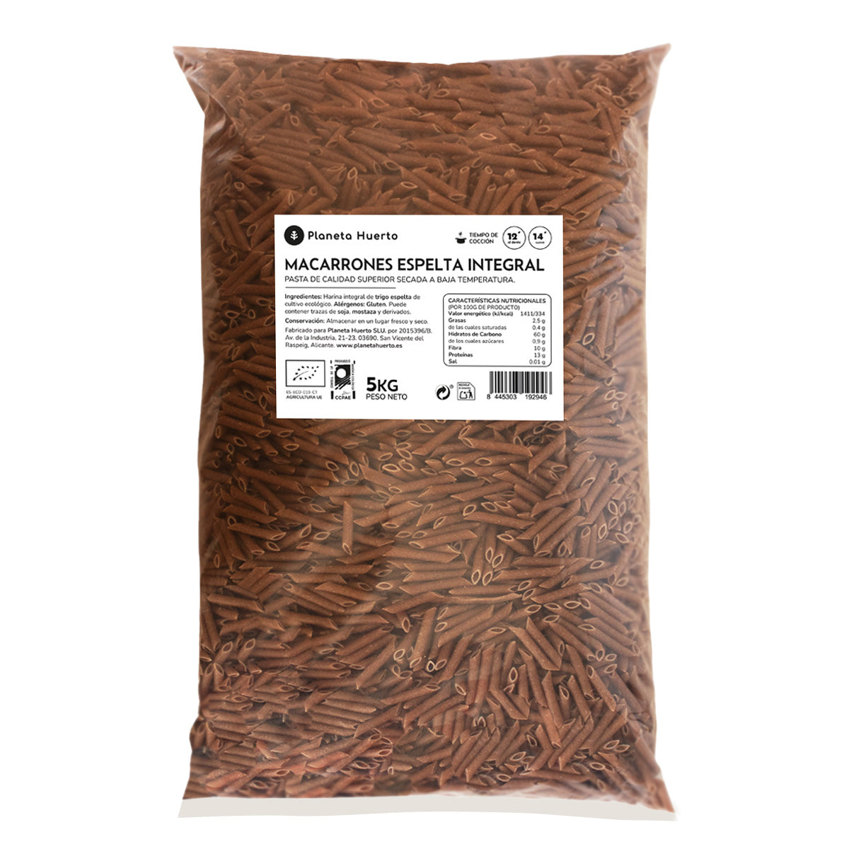 Macarrones de espelta integral ECO Planeta Huerto 5 Kg