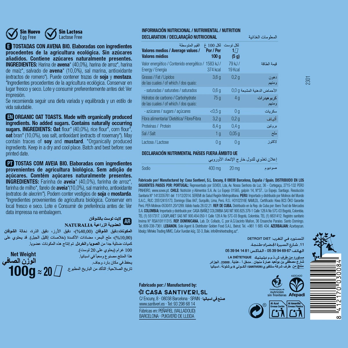 Santiveri Light and Crispy Oat Toast 100 g