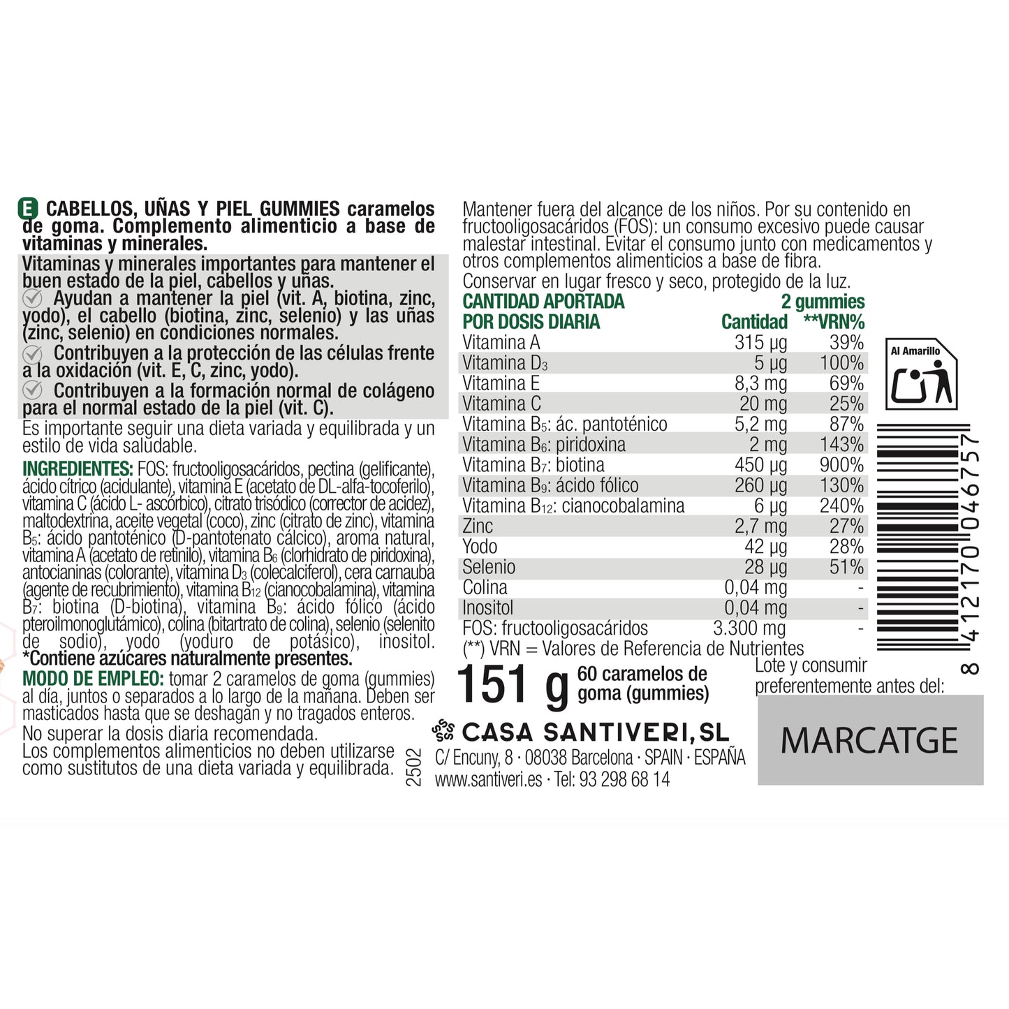 SantiverI chewable gummies for hair, nails and skin 60 gummies 162 g