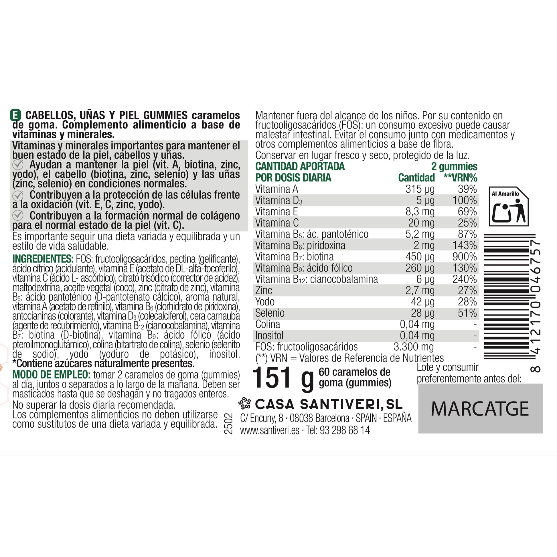 SantiverI chewable gummies for hair, nails and skin 60 gummies 162 g