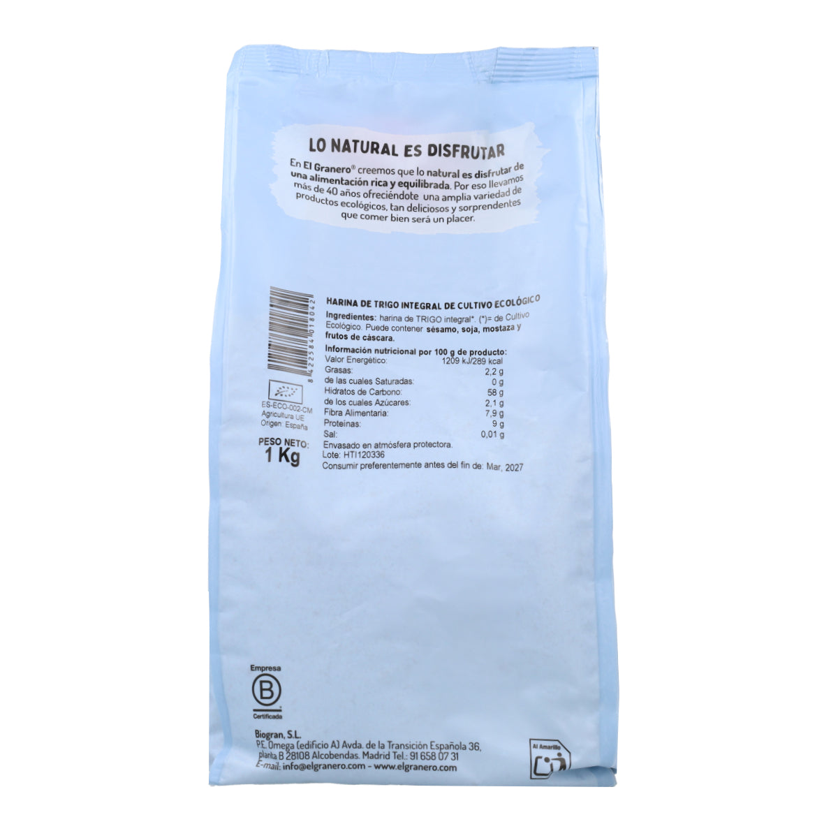 El Granero Organic Wholemeal Wheat Flour 1 kg