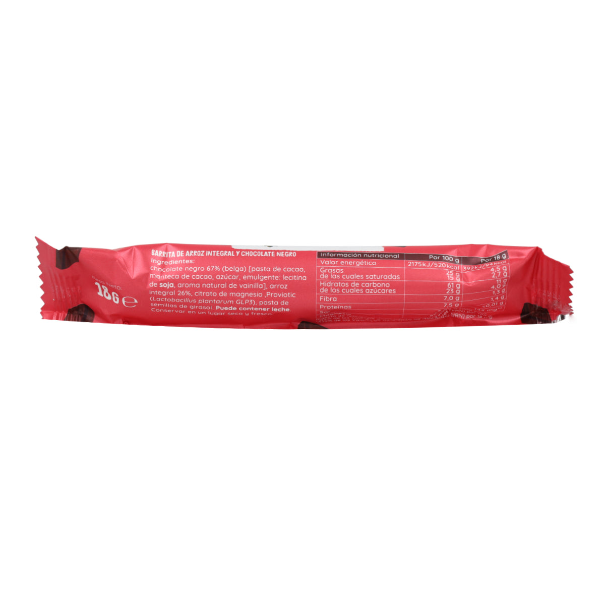 Gluten-free dark chocolate rice bar 18 g