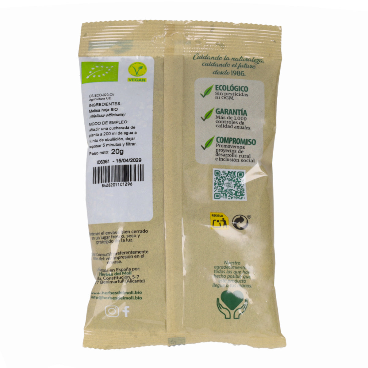 Lemon balm leaves Herbes del Molí, 20 g