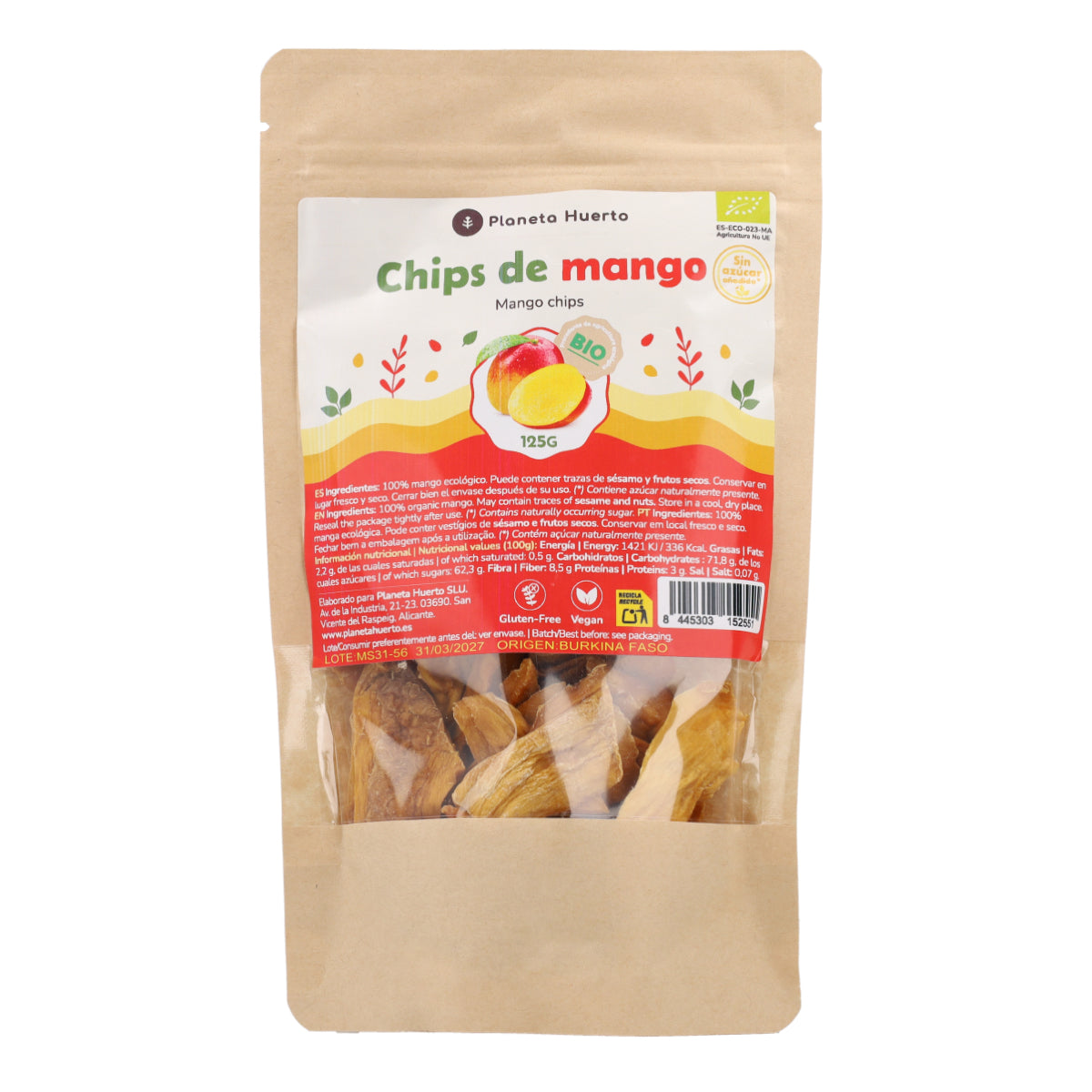 Dried mango chips ECO Planeta Huerto 125 g