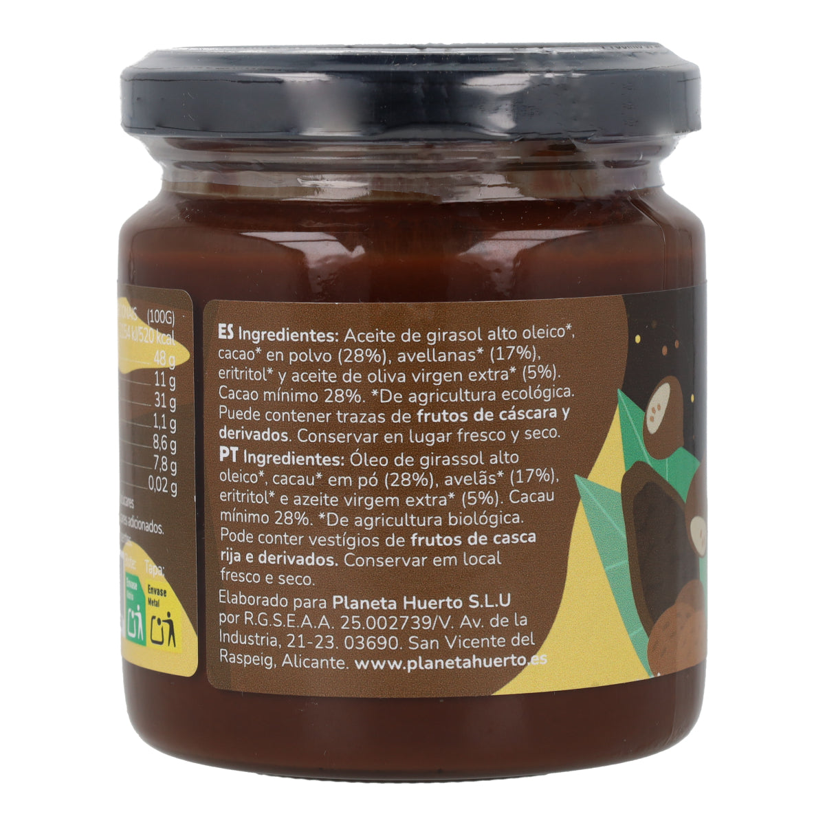 Hazelnut and cocoa cream with no added sugars ECO Planeta Huerto 230 g