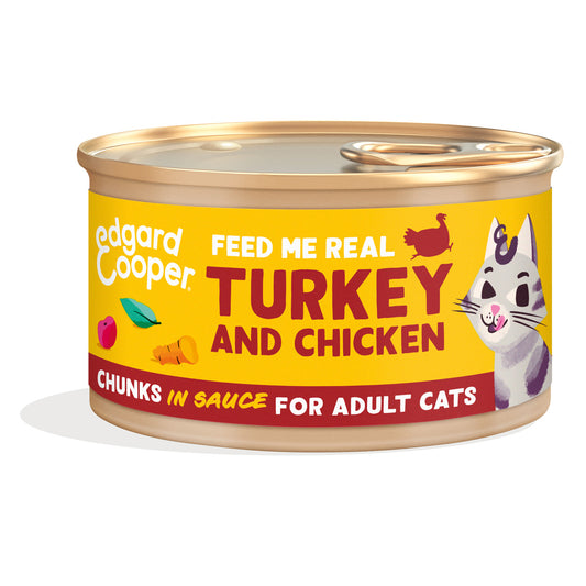 Comida húmeda gatos en salsa Trocitos de Pavo y Pollo Edgard & Cooper 85 g