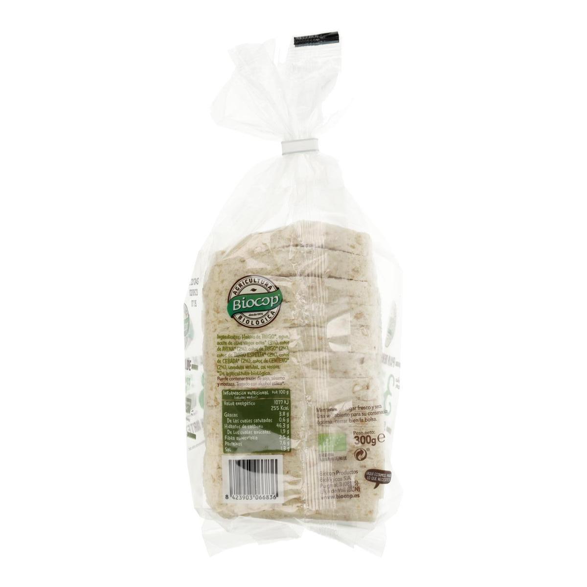Pan de Molde Sin Corteza de Copos de Cereales Biocop 300 g