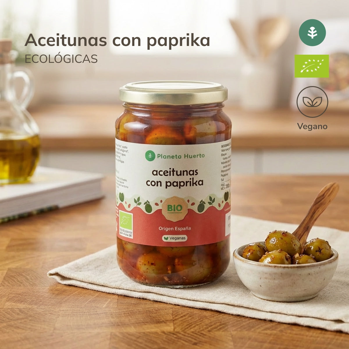 Green olives with Paprika Eco Planeta Huerto 390 g