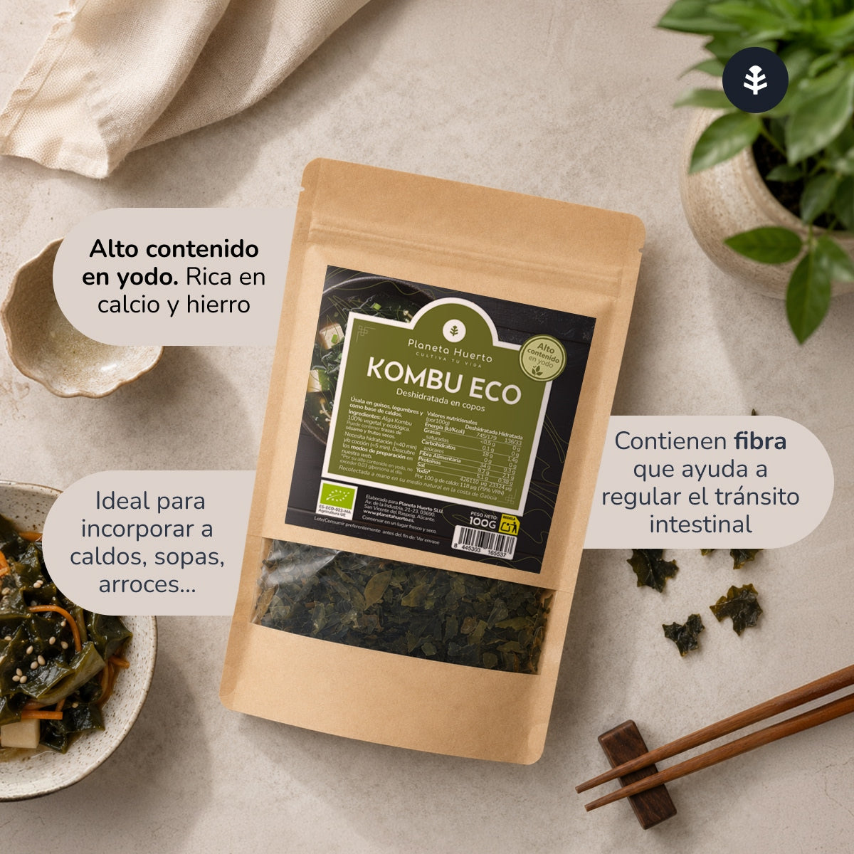 Kombu seaweed flakes ECO Planeta Huerto 100 g