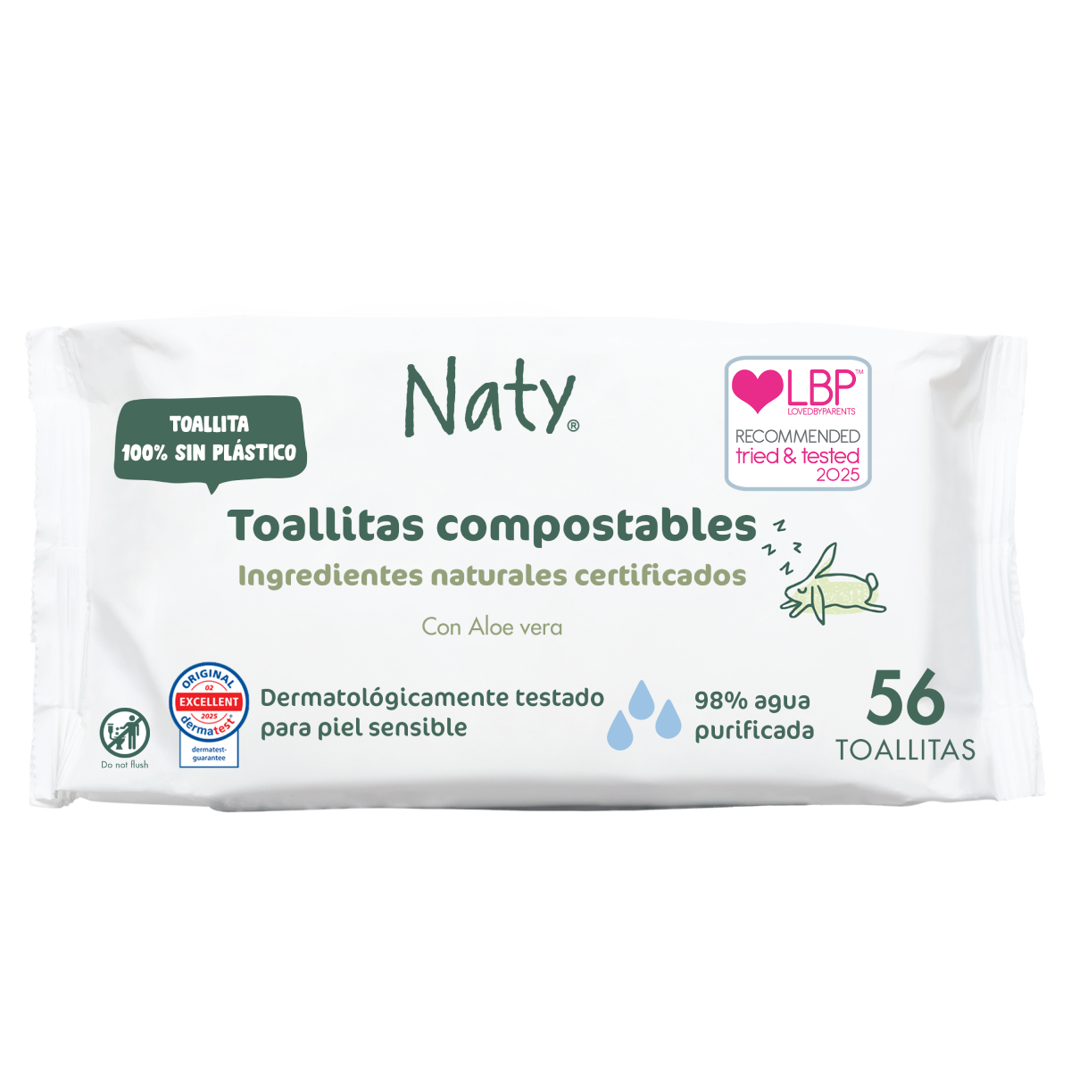 Naty Aloe Vera Wipes, 56 units