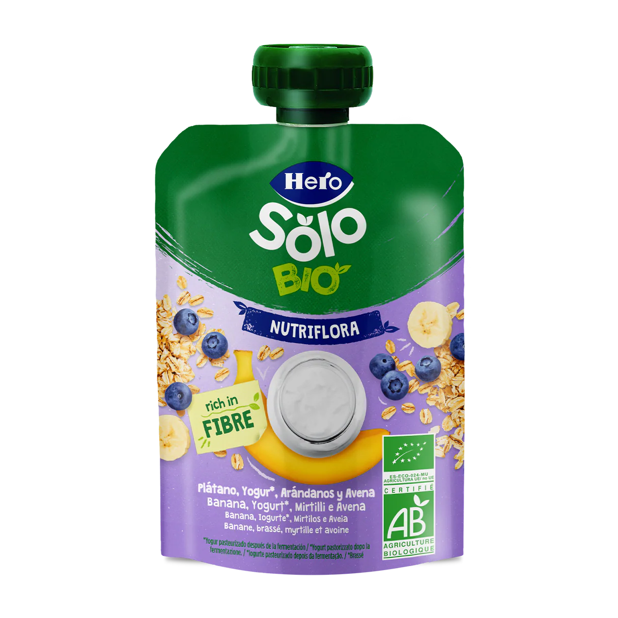 Nutri Flora sachet, banana, blueberry, yoghurt and oat flavour, 100 g Hero Solo