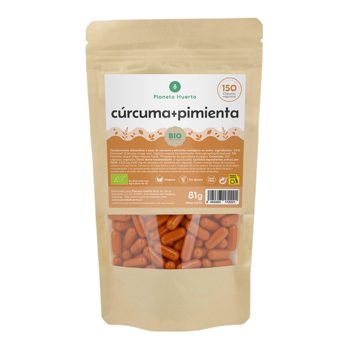 Organic Turmeric + Organic Pepper Planeta Huerto 150 capsules