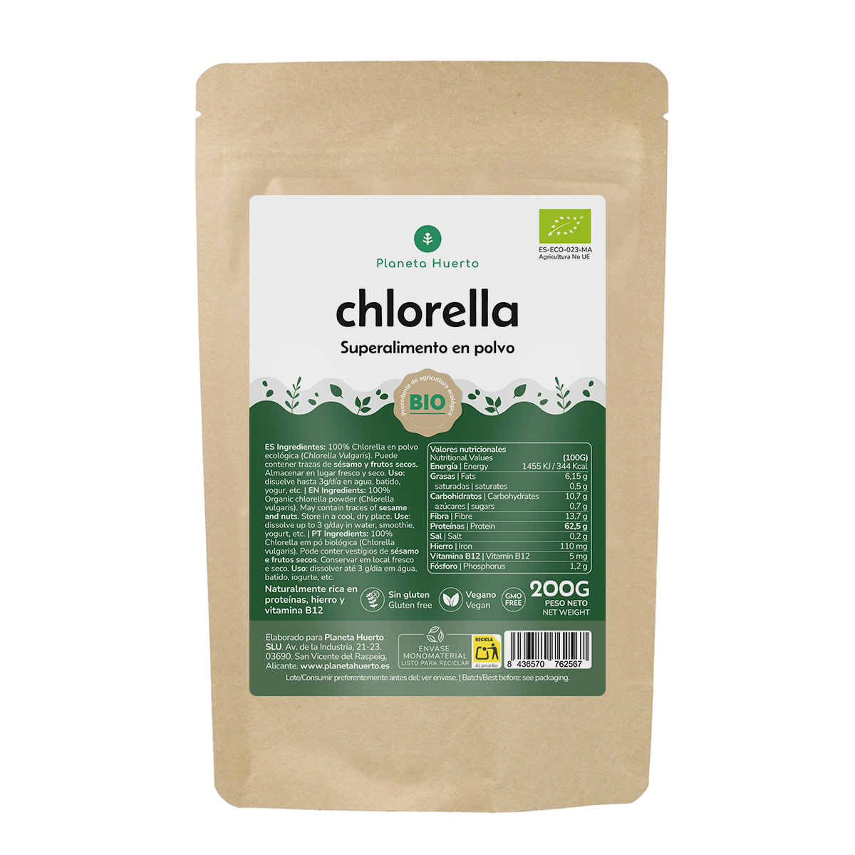 Chlorella seaweed powder ECO Planeta Huerto 200 g